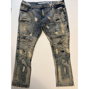 Grindhouse Men's Distress Acid Wash Biker Jeans (Size 44x32)